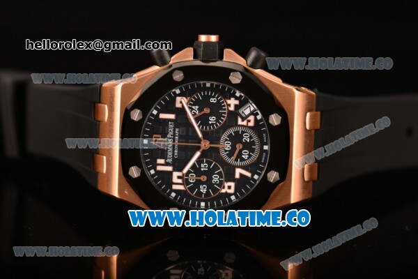 Audemars Piguet Royal Oak Offshore Miyota OS20 Quartz Rose Gold Case with Black Dial and Arabic Numeral Markers - PVD Bezel (EF) - Click Image to Close